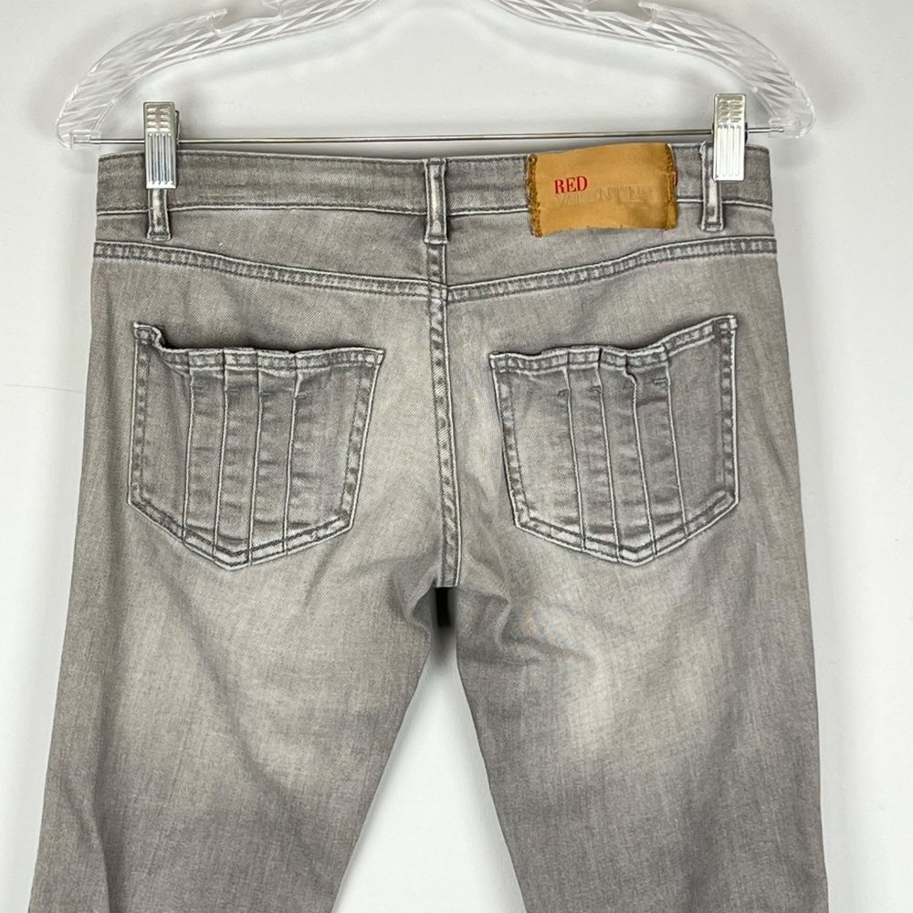 Red Valentino Womens Gray Skinny Jeans Pleated Pocket Made In Italy Size 26 View 6